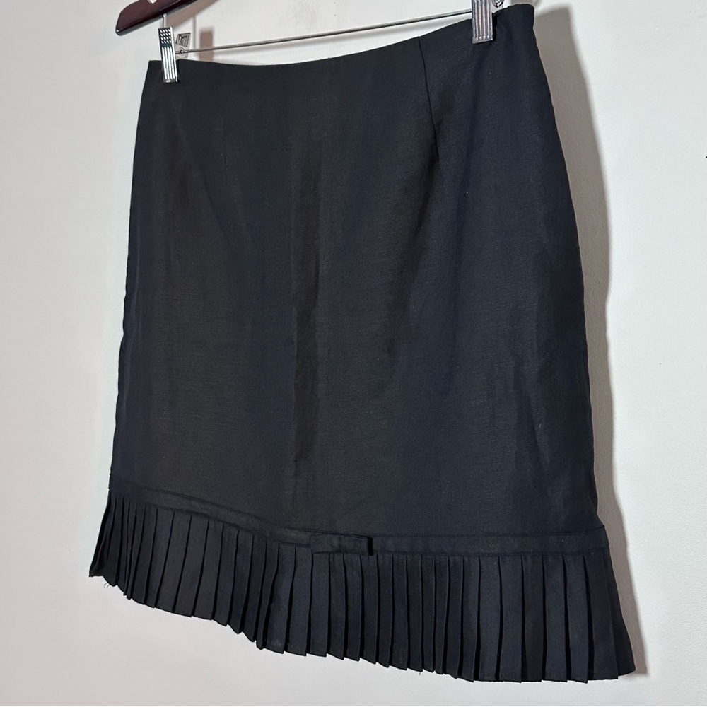 Larry Levine Linen Blend Pleated Hem Midi Skirt Black w/ Bow Accent Size 12